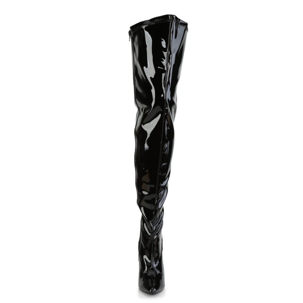 Pleaser Seduce 3000WC Patent Black Stiletto Thigh High Boots - Picture 5 of 5